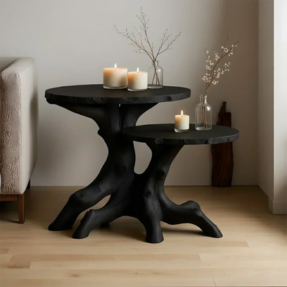 Solid Wood Accent Table Set – Modern Sculptural Rooted Branchform Design - Woodenecho