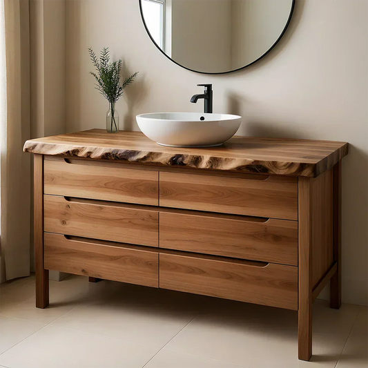 Solid Wood Bathroom Vanity with Live-Edge Countertop - Elitegemse