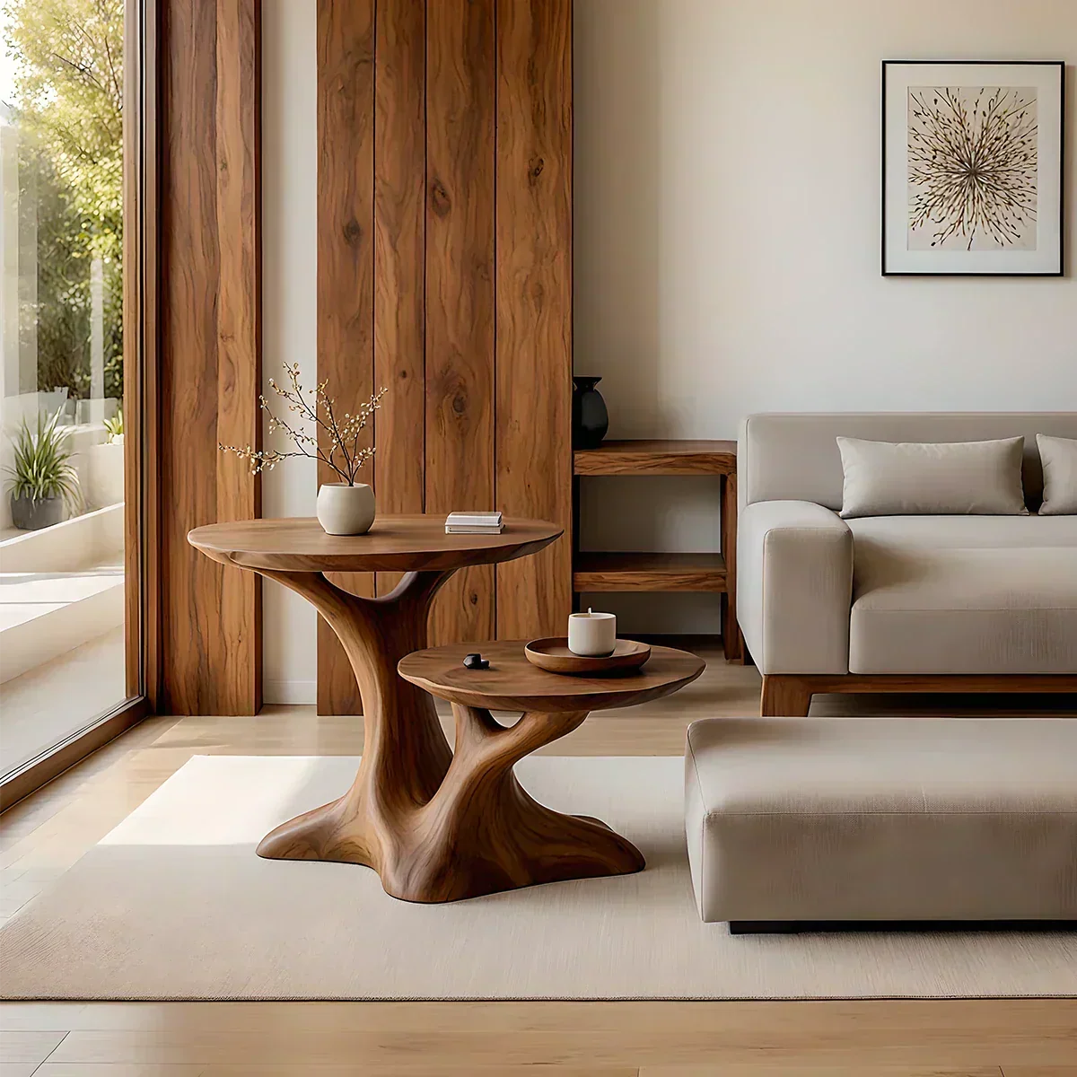 Solid Wood Center Table Set – Modern Sculptural Rooted Branchform Design - Woodenecho