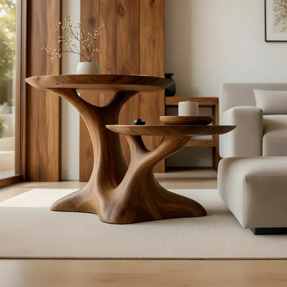 Solid Wood Center Table Set – Modern Sculptural Rooted Branchform Design - Woodenecho