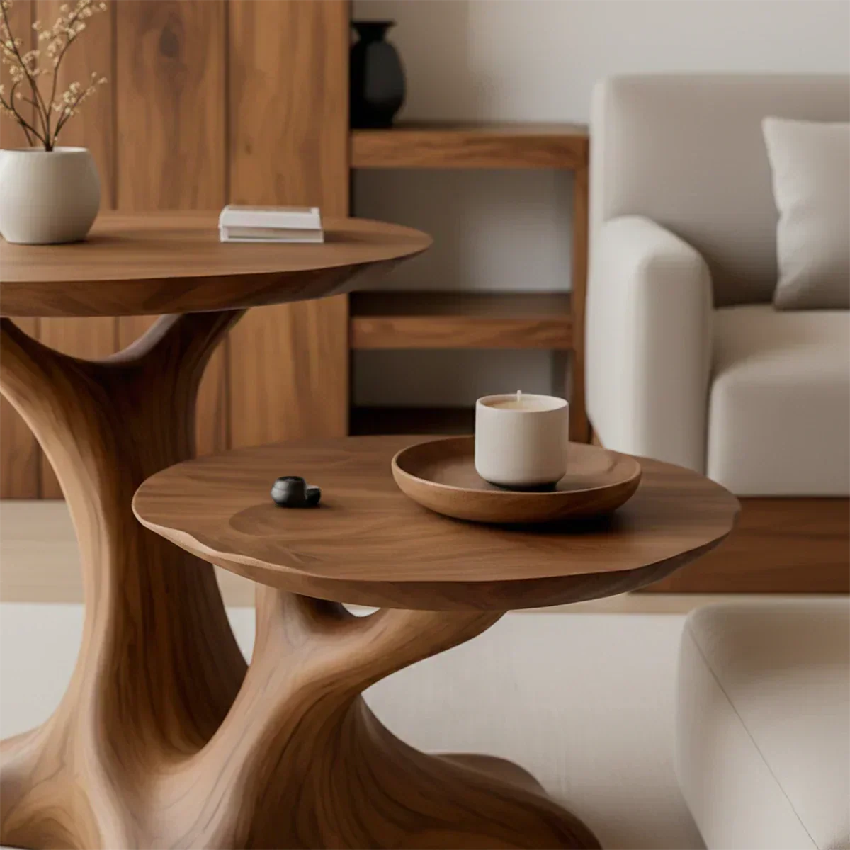Solid Wood Center Table Set – Modern Sculptural Rooted Branchform Design - Woodenecho