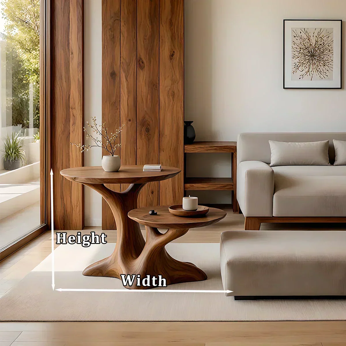 Solid Wood Center Table Set – Modern Sculptural Rooted Branchform Design - Woodenecho