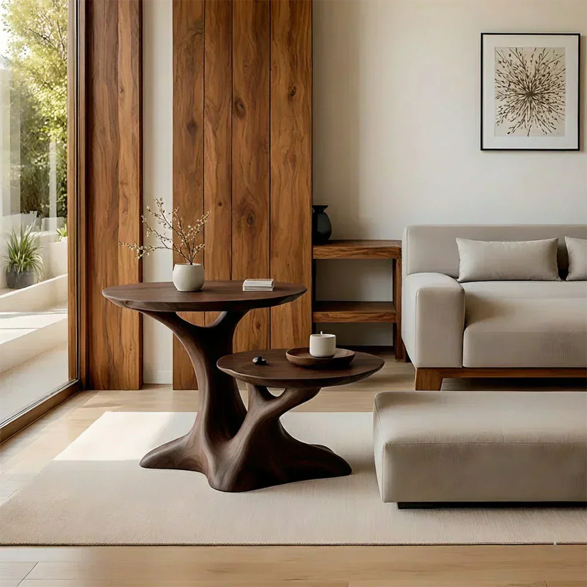 Solid Wood Center Table Set – Modern Sculptural Rooted Branchform Design - Woodenecho
