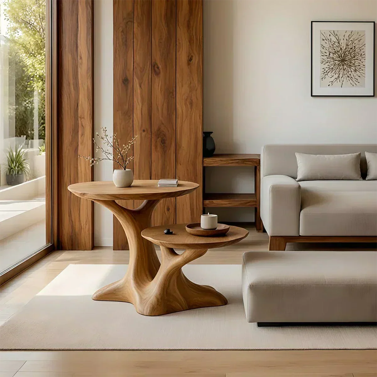 Solid Wood Center Table Set – Modern Sculptural Rooted Branchform Design - Woodenecho
