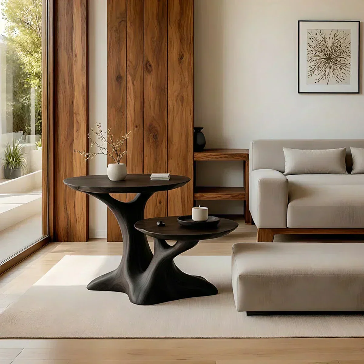 Solid Wood Center Table Set – Modern Sculptural Rooted Branchform Design - Woodenecho