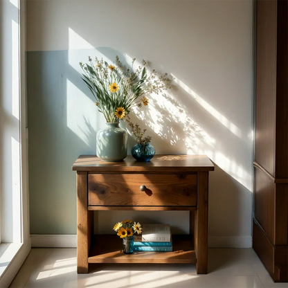 Solid Wood Classic Nightstand with Drawer & Open Shelf - Rustirawood