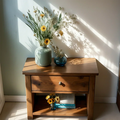 Solid Wood Classic Nightstand with Drawer & Open Shelf - Rustirawood