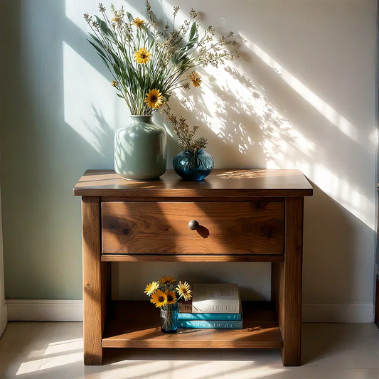 Solid Wood Classic Nightstand with Drawer & Open Shelf - Woodenecho