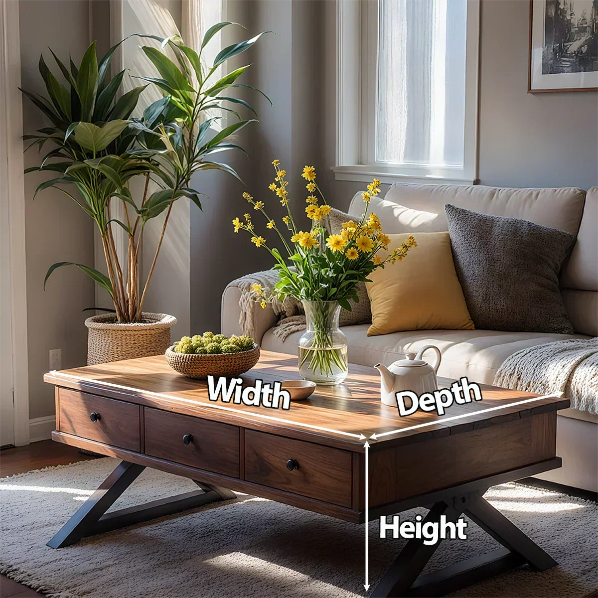 Solid Wood Coffee Table with Drawers – Minimalist Storage Coffee Table - Rustirawood