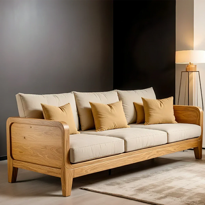 Solid Wood Cotton Fabric Sofa – Modern Minimalist Design - Rustirawood