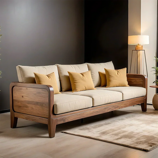 Solid Wood Cotton Fabric Sofa – Modern Minimalist Design - Woodenecho