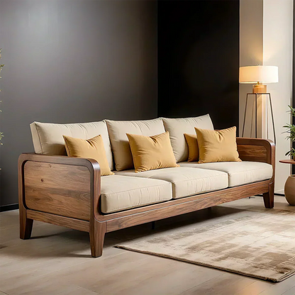 Solid Wood Cotton Fabric Sofa – Modern Minimalist Design - Woodenecho