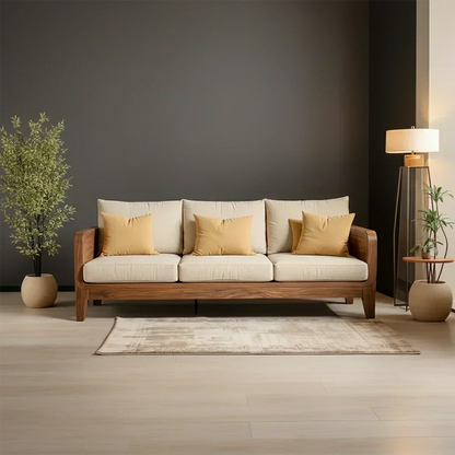 Solid Wood Cotton Fabric Sofa – Modern Minimalist Design - Woodenecho
