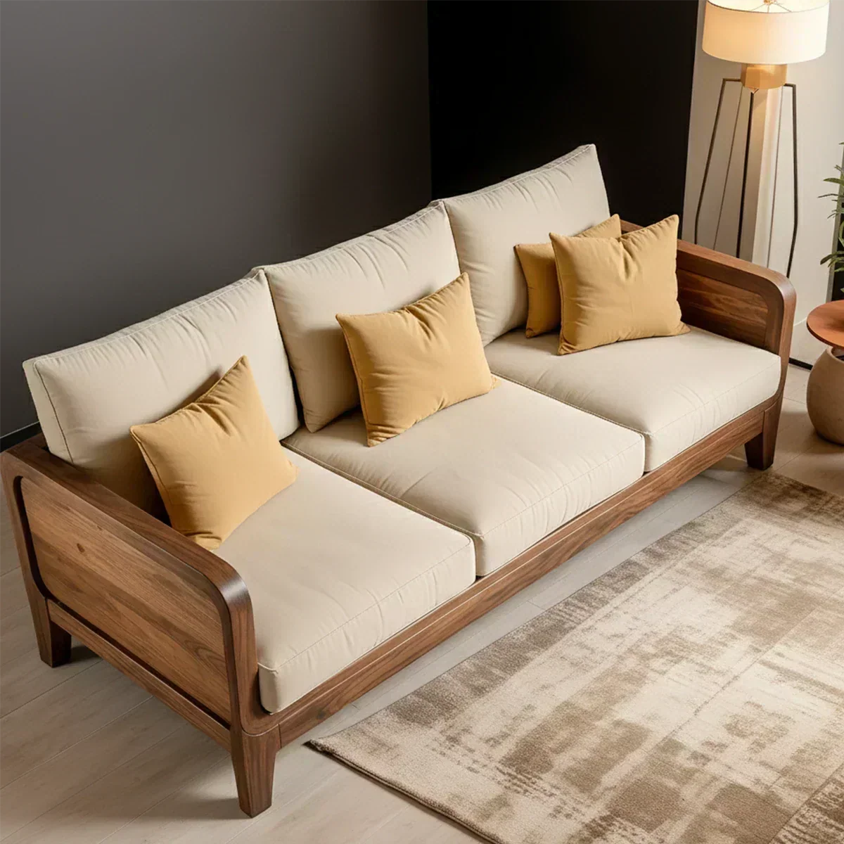 Solid Wood Cotton Fabric Sofa – Modern Minimalist Design - Woodenecho