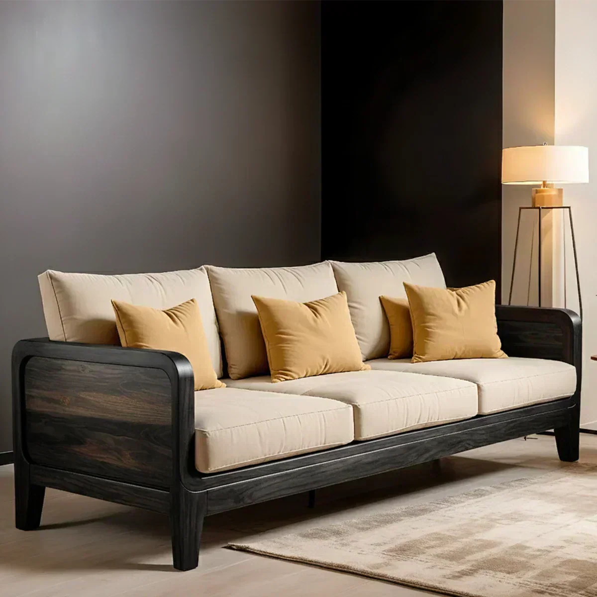 Solid Wood Cotton Fabric Sofa – Modern Minimalist Design - Woodenecho