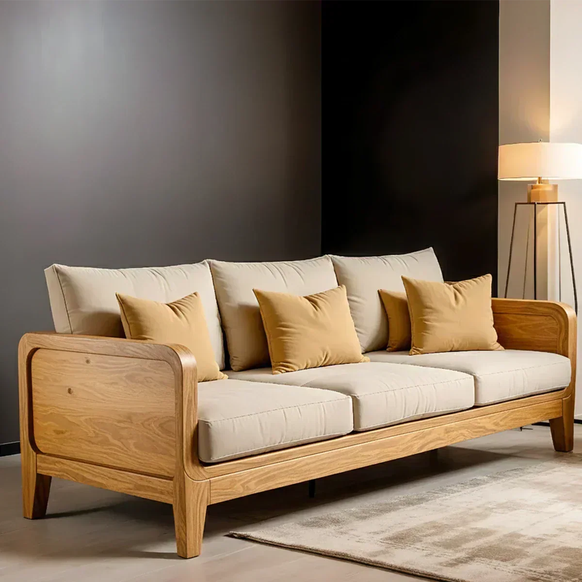Solid Wood Cotton Fabric Sofa – Modern Minimalist Design - Woodenecho