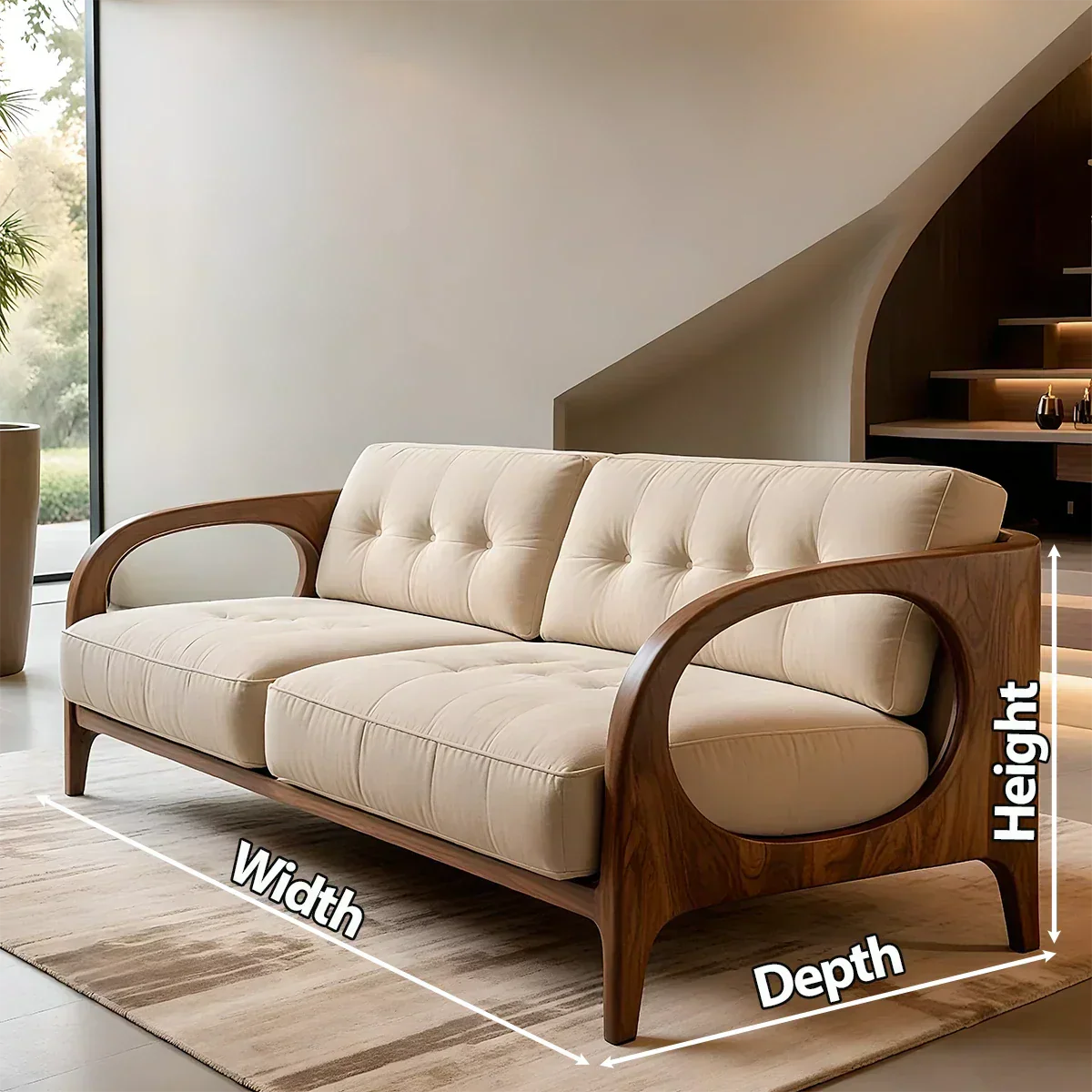 Solid Wood Cotton Fabric Sofa – Modern Rustic Design - Rustirawood