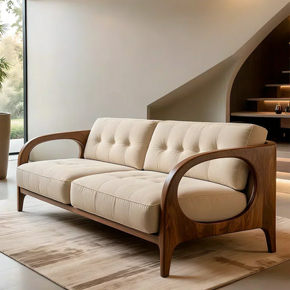 Solid Wood Cotton Fabric Sofa – Modern Rustic Design - Woodenecho