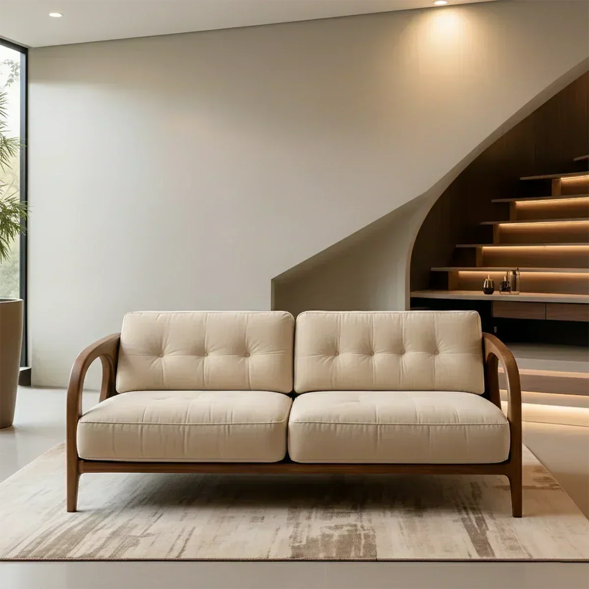 Solid Wood Cotton Fabric Sofa – Modern Rustic Design - Woodenecho