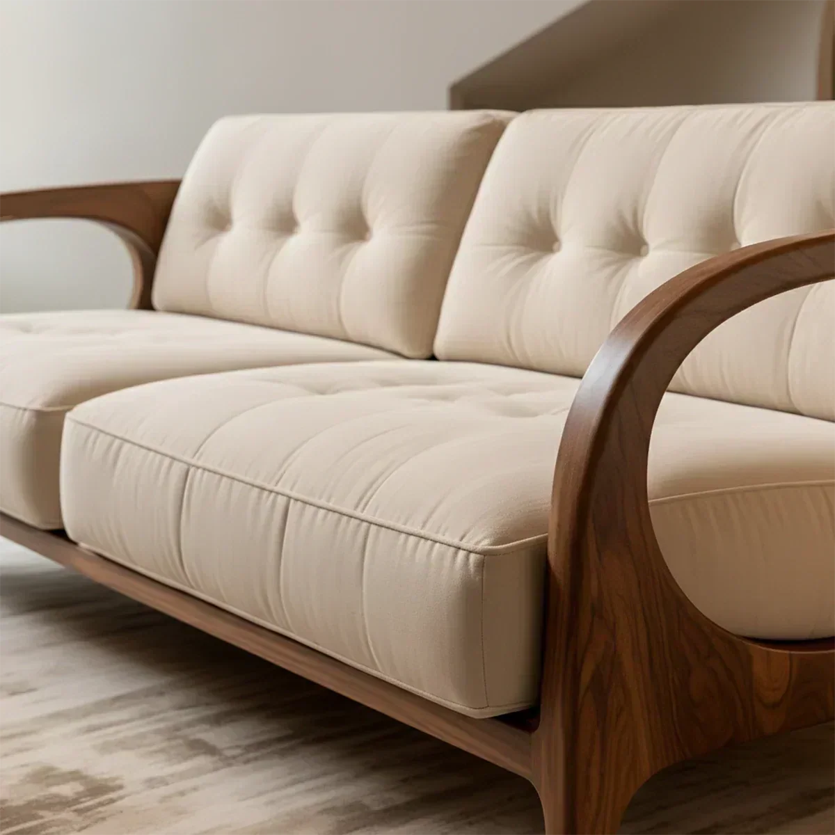 Solid Wood Cotton Fabric Sofa – Modern Rustic Design - Woodenecho