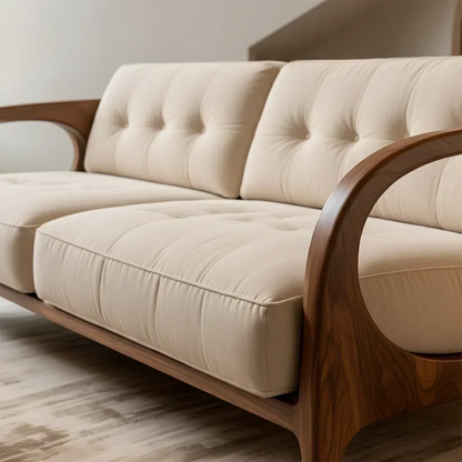 Solid Wood Cotton Fabric Sofa – Modern Rustic Design - Woodenecho