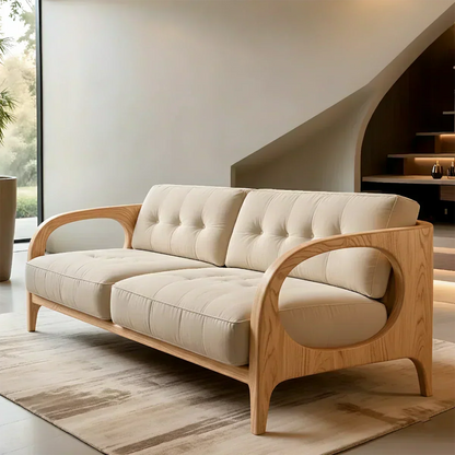 Solid Wood Cotton Fabric Sofa – Modern Rustic Design - Woodenecho