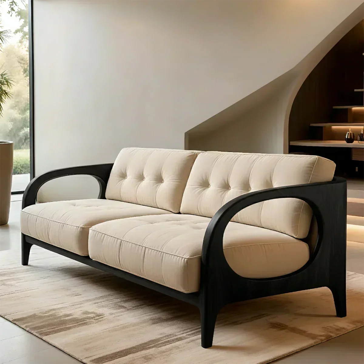 Solid Wood Cotton Fabric Sofa – Modern Rustic Design - Woodenecho