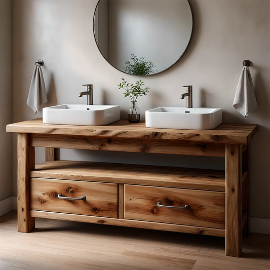 Solid Wood Double Sink Farmhouse Bathroom Vanity with Storage Drawers - Elitegemse