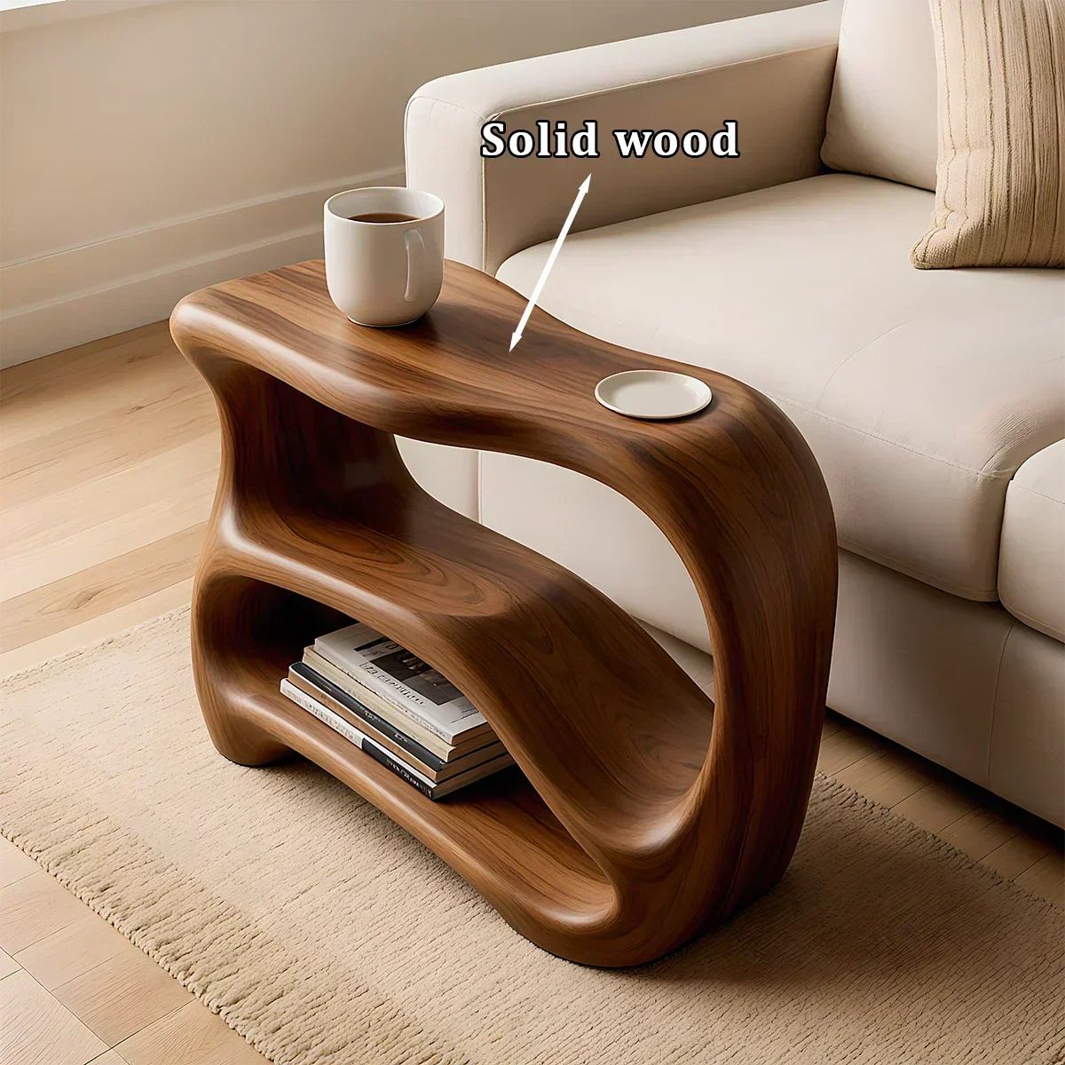 Solid Wood End Table – Fluid Rustic Serenity - Woodenecho