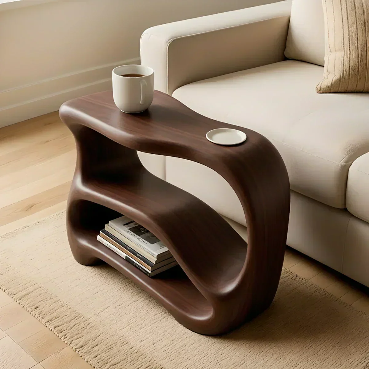 Solid Wood End Table – Fluid Rustic Serenity - Woodenecho