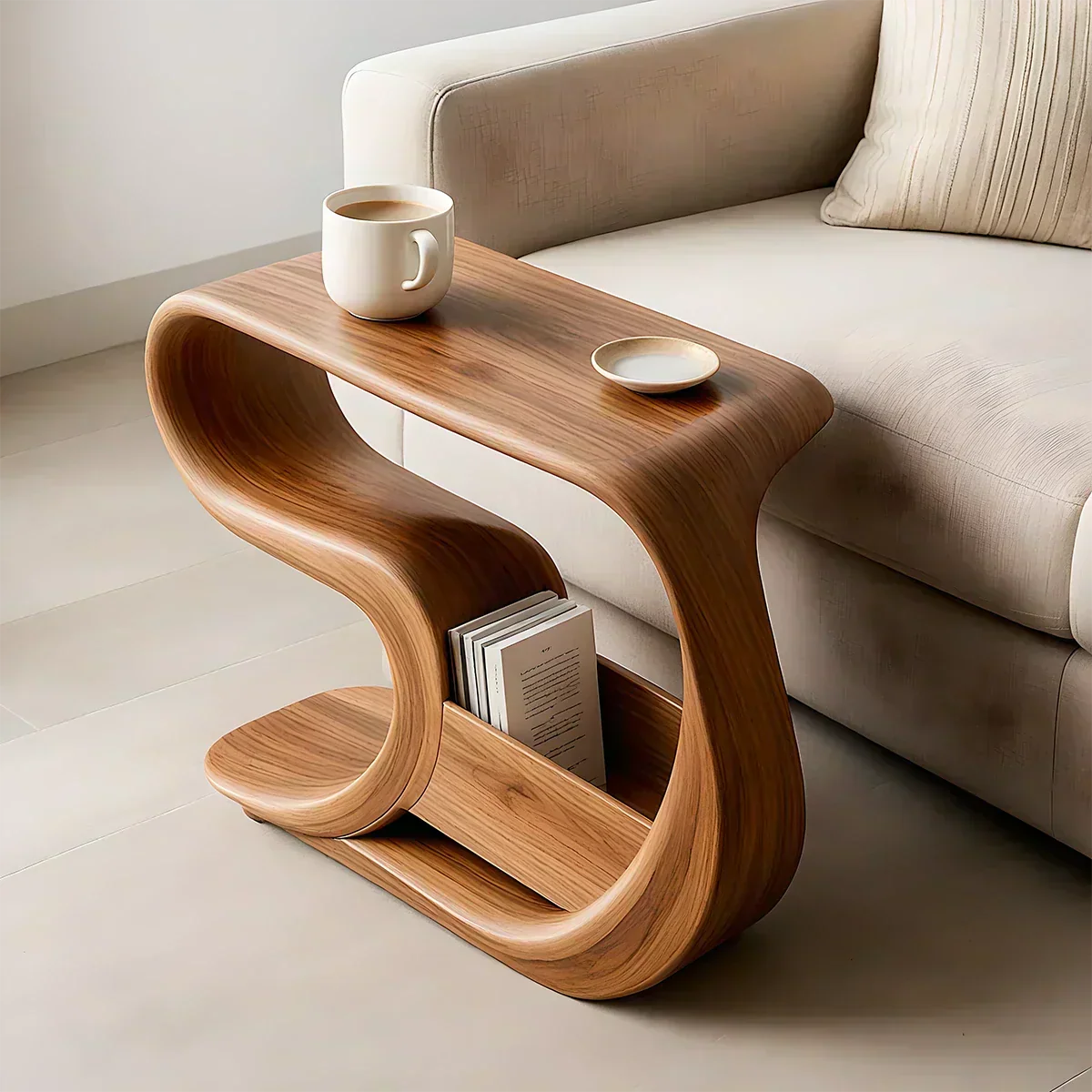 Solid Wood End Table – Modern Rustic Flow - Woodenecho