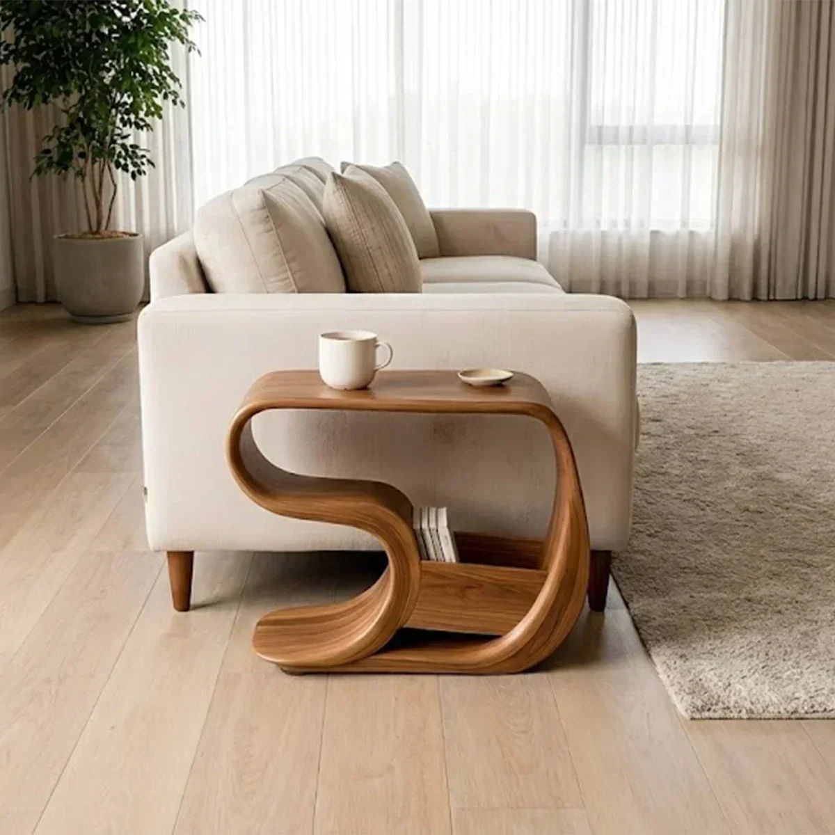 Solid Wood End Table – Modern Rustic Flow - Woodenecho