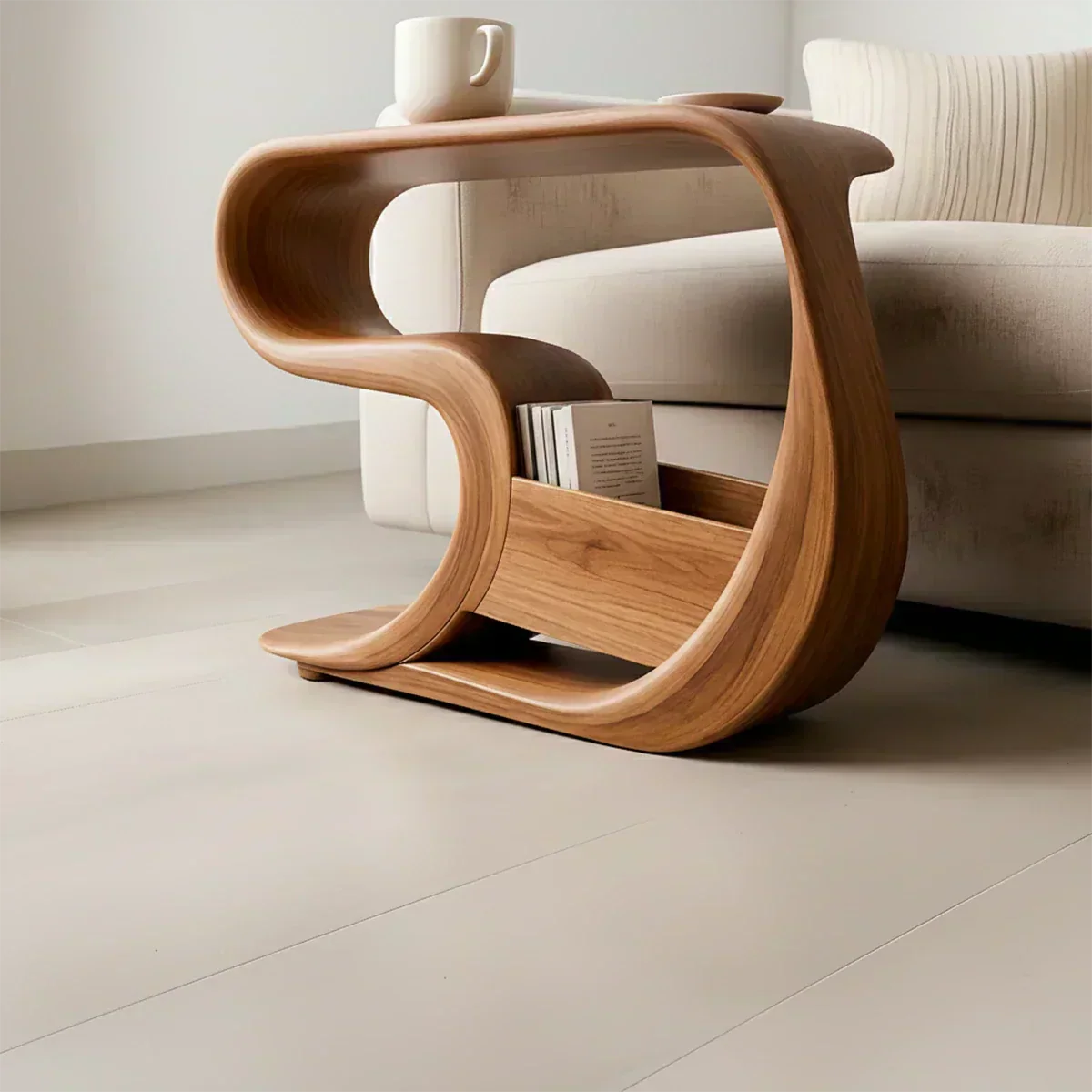 Solid Wood End Table – Modern Rustic Flow - Woodenecho