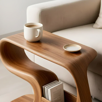 Solid Wood End Table – Modern Rustic Flow - Woodenecho