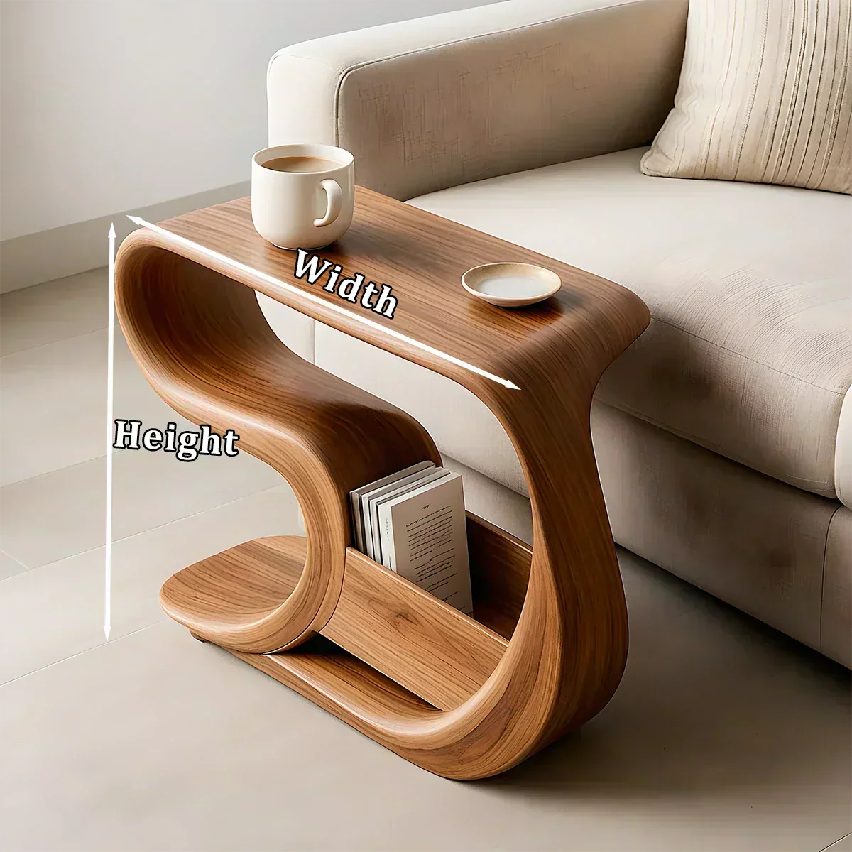 Solid Wood End Table – Modern Rustic Flow - Woodenecho