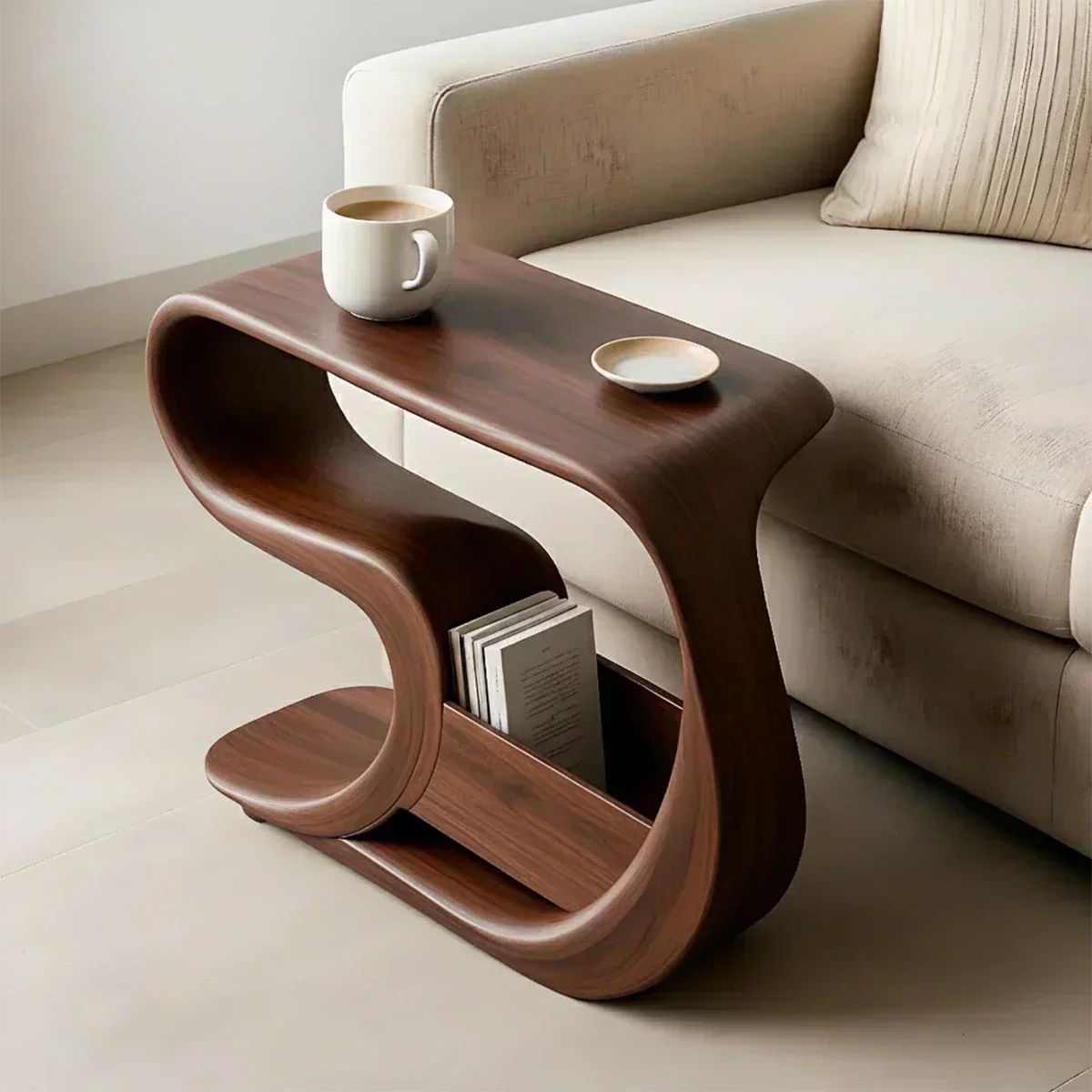 Solid Wood End Table – Modern Rustic Flow - Woodenecho