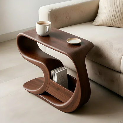 Solid Wood End Table – Modern Rustic Flow - Woodenecho