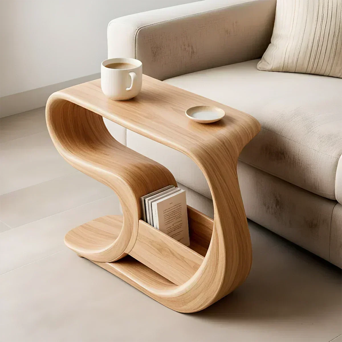 Solid Wood End Table – Modern Rustic Flow - Woodenecho