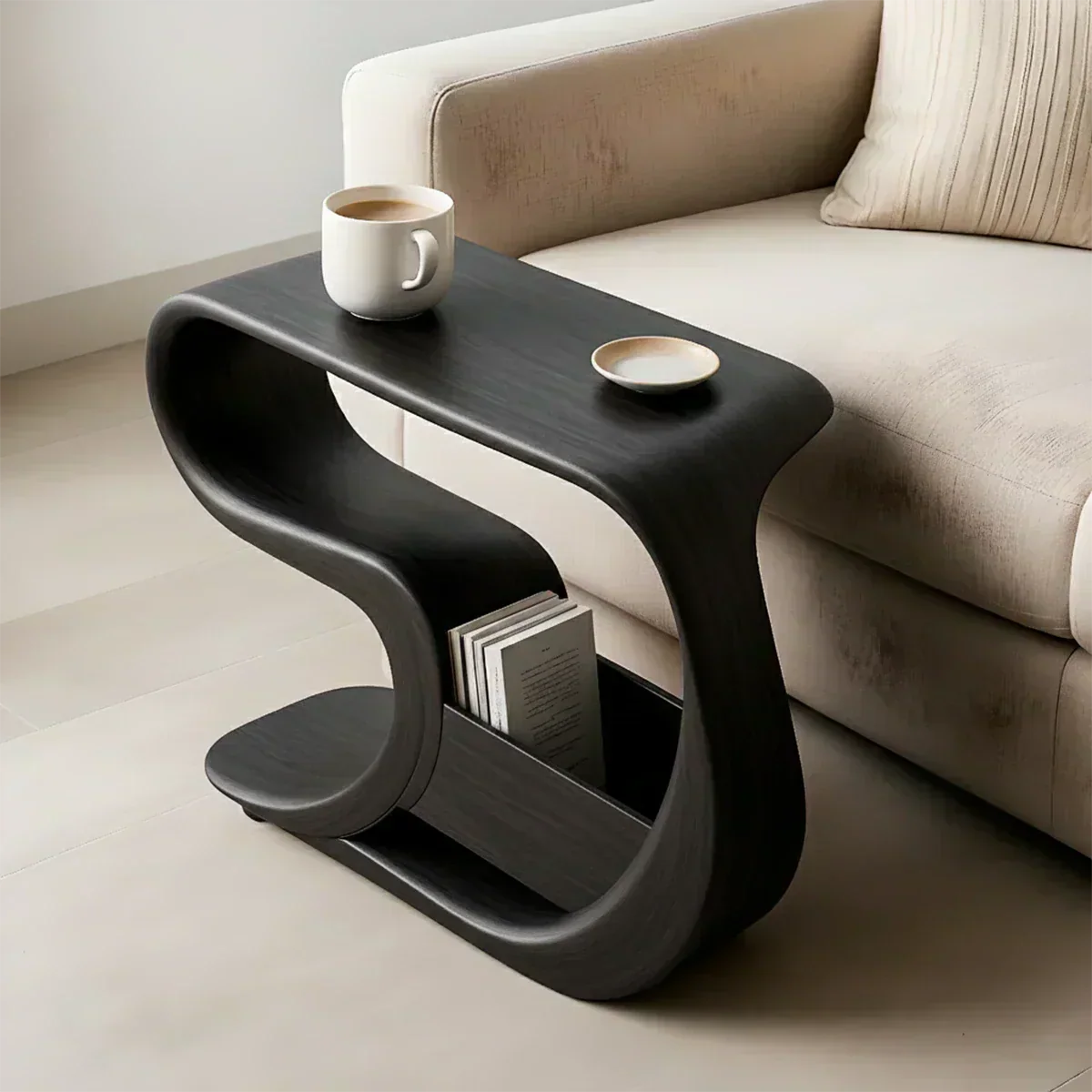 Solid Wood End Table – Modern Rustic Flow - Woodenecho