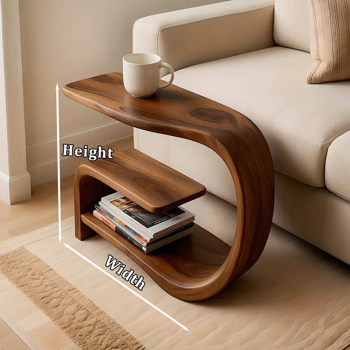 Solid Wood End Table – Modern Sculptural Flowform - Rustirawood