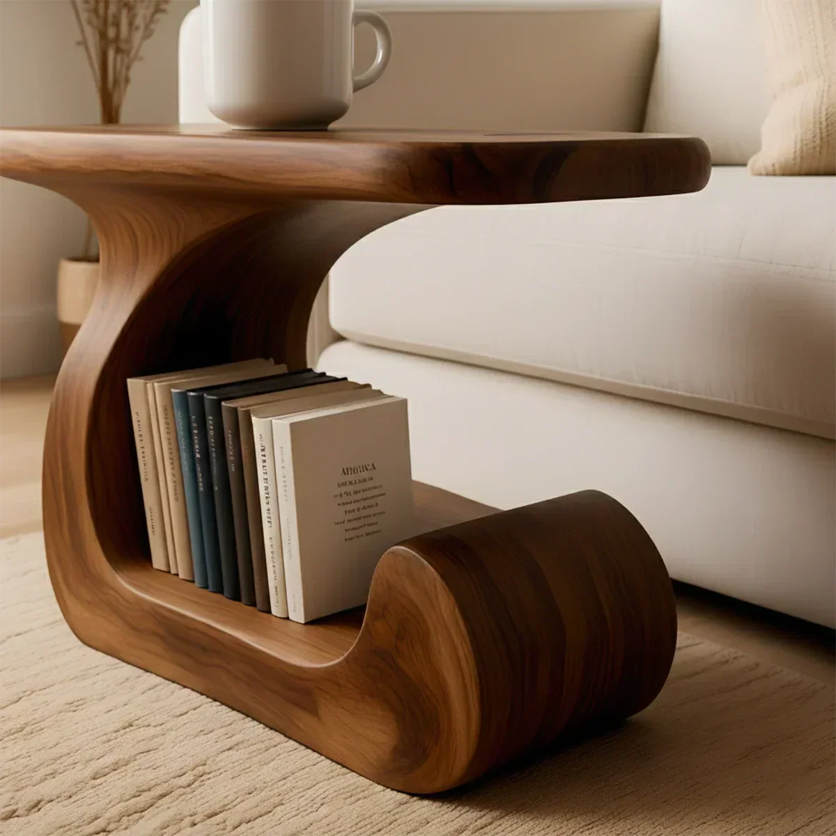 Solid Wood End Table – Modern Sculptural Flowform - Rustirawood