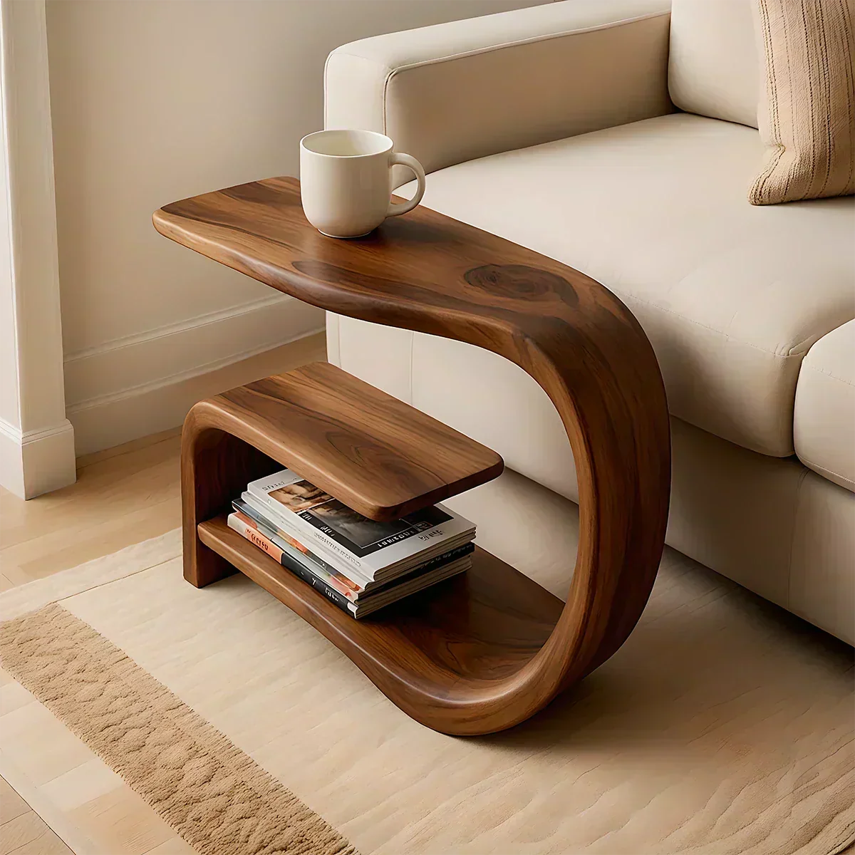 Solid Wood End Table – Modern Sculptural Flowform - Woodenecho