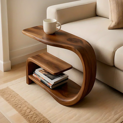 Solid Wood End Table – Modern Sculptural Flowform - Woodenecho