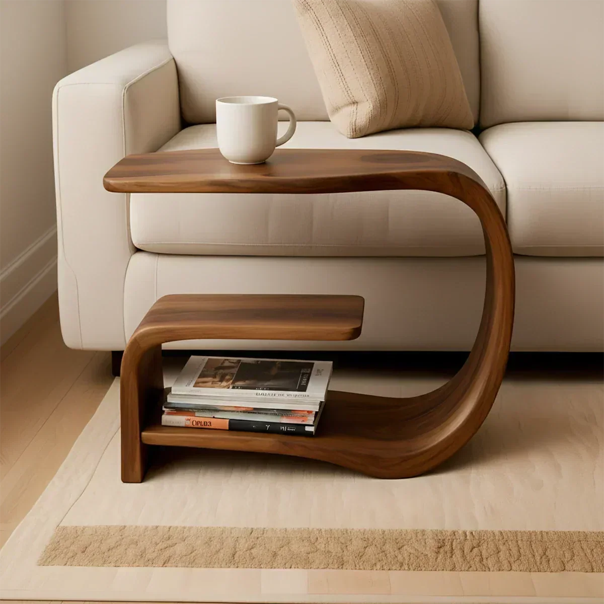 Solid Wood End Table – Modern Sculptural Flowform - Woodenecho