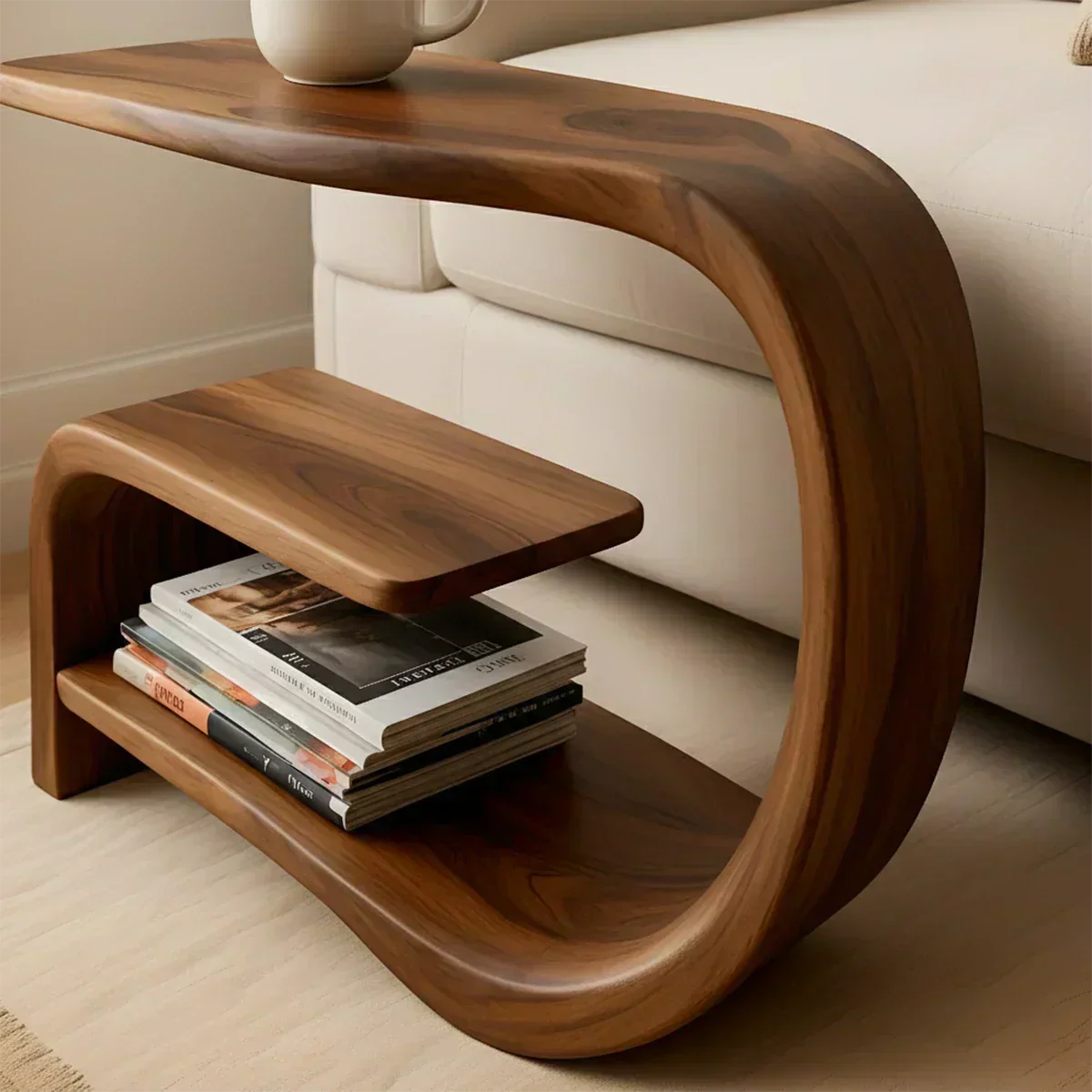 Solid Wood End Table – Modern Sculptural Flowform - Woodenecho