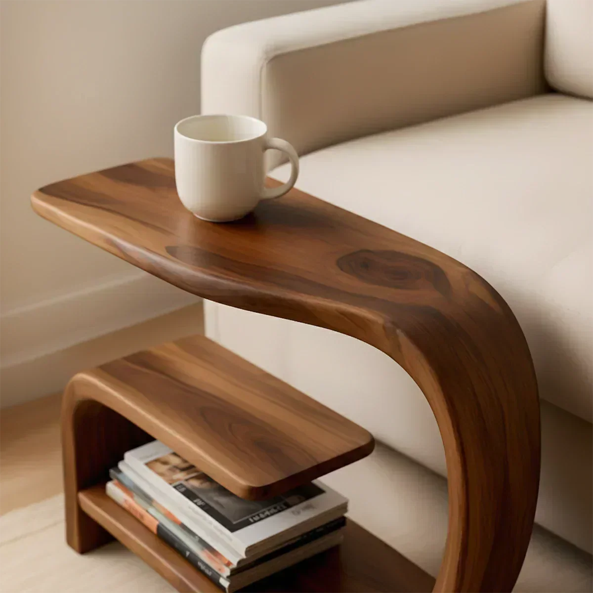 Solid Wood End Table – Modern Sculptural Flowform - Woodenecho