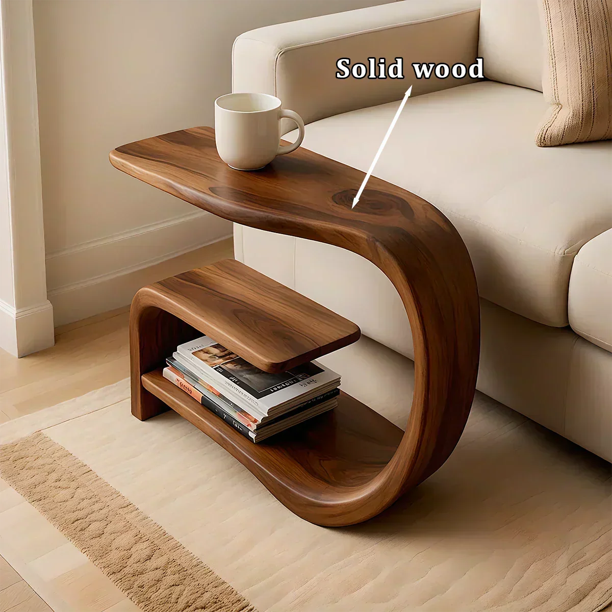 Solid Wood End Table – Modern Sculptural Flowform - Woodenecho