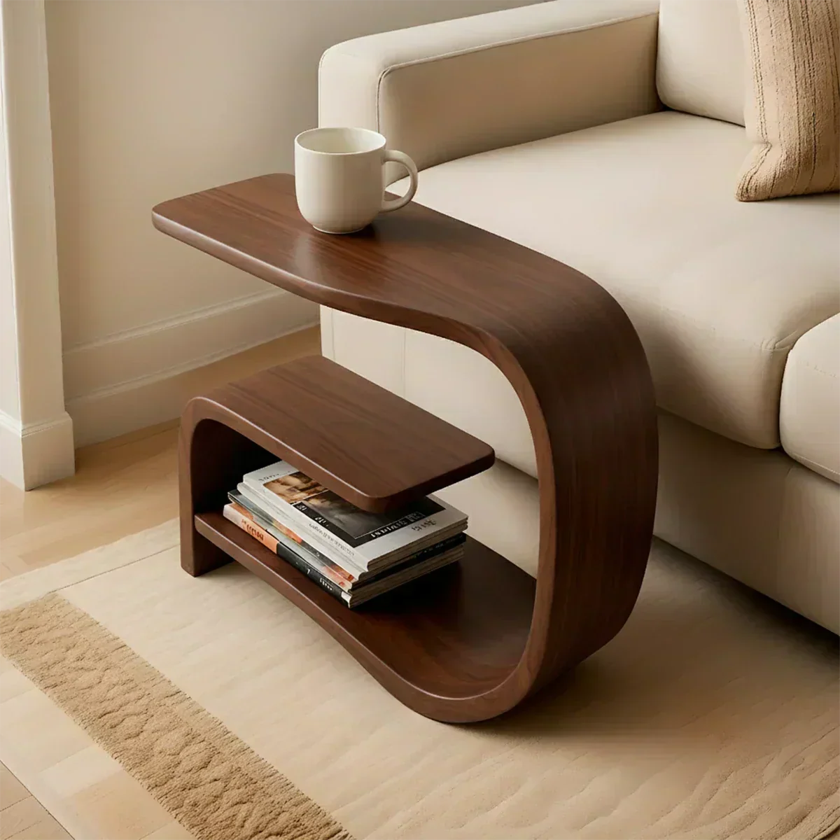 Solid Wood End Table – Modern Sculptural Flowform - Woodenecho