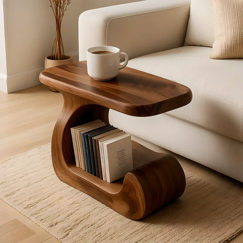 Solid Wood End Table – Modern Sculptural Flowform - Woodenecho