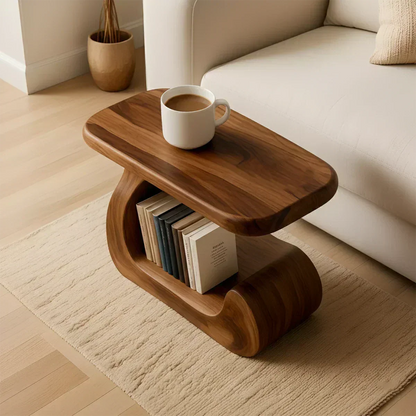 Solid Wood End Table – Modern Sculptural Flowform - Woodenecho